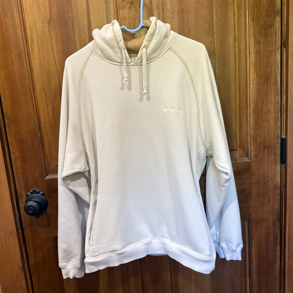 Columbia Mens Hart Mountain II Hoodie Cream Beige Fleece Sweatshirt Raglan L